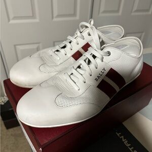 Bally white leather sneakers with box.  Good to very good condition.